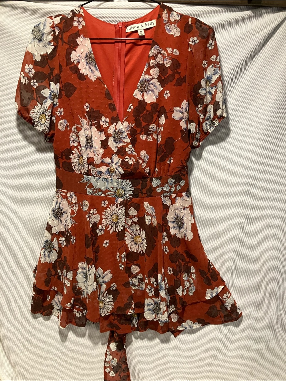 Allison & Kelly Rust Floral Mini Dress with Waist Tie
